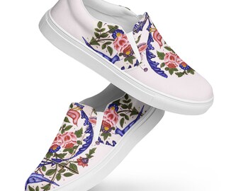 Flower and bird Women’s slip-on canvas shoes Gol o Morgh Persian Pattern Footwear Middle Eastern style Comfortable