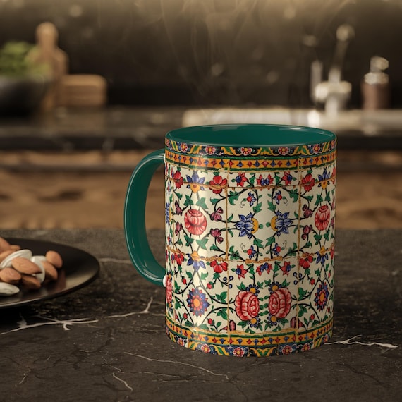 Shiraz Floral Mug Persian 11 Oz Middle Eastern Design Gol  -Unique Gift for Artists - Made in USA
