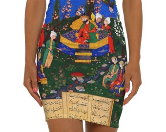 Shahnameh Pencil Skirt Knee Length Elegant Gift for Friend Her Artist Women's Mini Skirt Persian Calligraphy Nowrooz