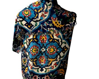 Persian Flower  Tile Pattern Shawl Wrap Scarf Cotton Middle Eastern Handmade