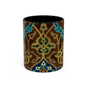 Persian Eslimi Blue and Brown 11oz Mug Geometric Persian Tile Art Coffee Mug Middle Eastern Art Persian Gift for Artist Origin USA image 2
