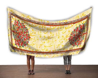 The Rehearsal Of Love White and Yellow Shawl Scarf Handkerchief Hijab Persian Art