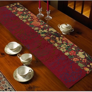 Khayam Flower and Bird&quot; Velvet  Table runner  Gol O Morgh Center Piece Persian Table cover Table cloth |Middle Eastern |handmade &quot;Nowrooz