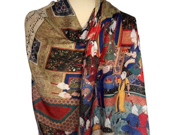 Shahnameh Persian Calligraphy&quot;Bazm&quot; Shawl