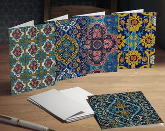 Set of 5 Persian Floral Tile Pattern Greeting Cards | Inspired by Historic Iranian Architecture | Premium Quality with Envelopes Made in USA
