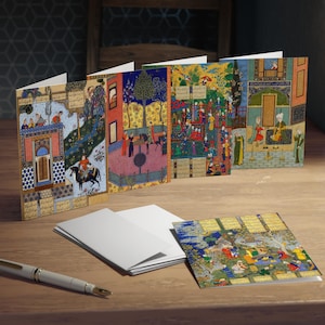 Lot de 5 cartes de voeux miniatures persanes | Art inspiré de Shahnameh | Cartes de haute qualité avec enveloppes assorties Art du Moyen-Orient fabriqué aux États-Unis
