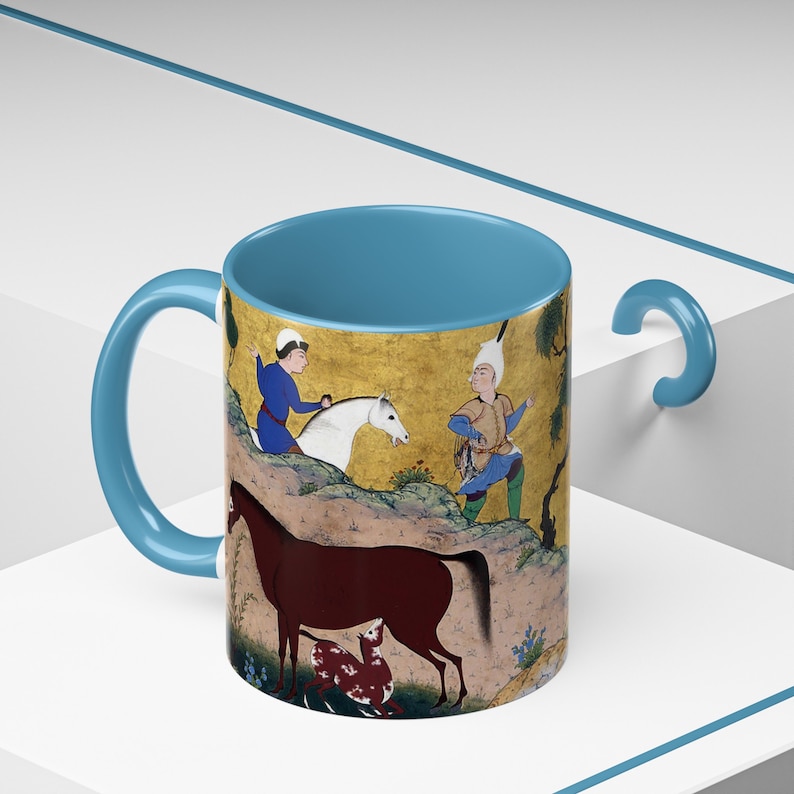 Tasse à café art persan Shahnameh, 11 oz poignée C histoires de rois Negargari miniature art du Moyen-Orient cadeau persan pour artiste Origine Etats-Unis image 7
