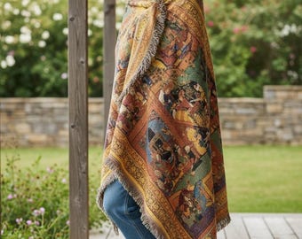 Shahnameh Miniature Artwork Woven Blanket | Persian Epic Poem Design