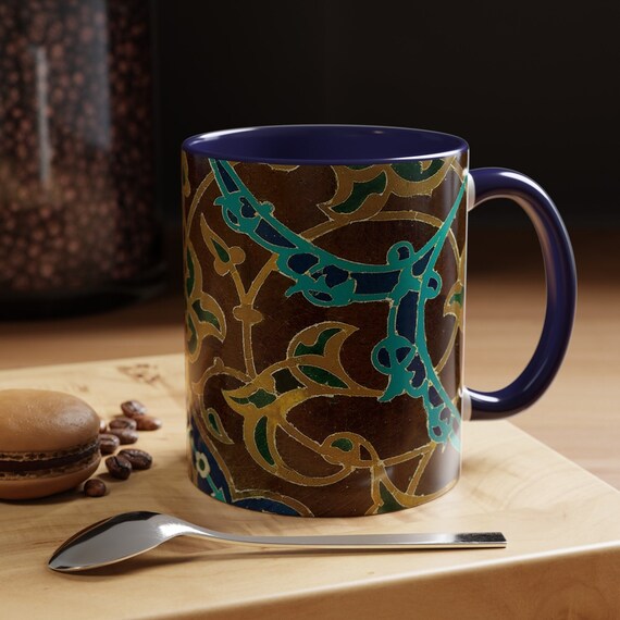 Persian Eslimi Blue and Brown 11oz Mug Geometric Persian Tile Art  Coffee Mug Middle Eastern Art Persian Gift for Artist Origin USA