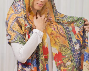 Shahnameh Angel with Persian Calligraphy  illustration shawl scarf  handkerchief