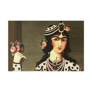 Qajar Princess Matte Canvas, Stretched, 0.75&quot; Persian Lady Wall Art Persian Design Iranian Art Middle Eastern Home Style