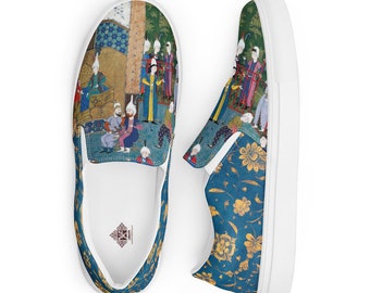 Shahnameh Persian Miniature Women’s slip-on canvas shoes Negargari Footwear Middle Eastern style unique Persian Art Comfortable