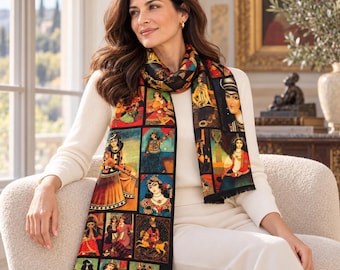 Persian Mohair Shawl, Qajar Royal Art Scarf, Warm Black Persian Portrait Wrap, 27x72 Inches, Made in USA