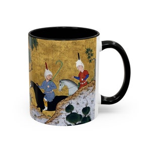Tasse à café art persan Shahnameh, 11 oz poignée C histoires de rois Negargari miniature art du Moyen-Orient cadeau persan pour artiste Origine Etats-Unis image 2