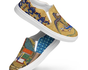 Mythical Odyssey: Shahnameh-Inspired Women’s Slip-On Canvas Shoes - Angelic Grace and Persian Elegance in Every Step