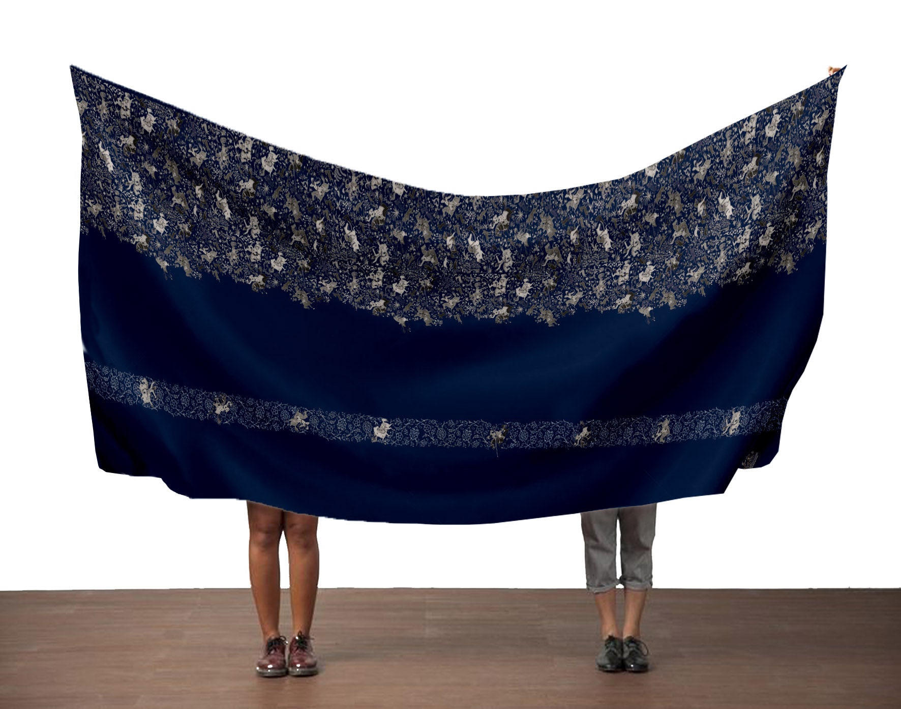 Traveling Knight  Persian  Blue Shawl Scarf Handkerchief Hijab With Eslimi Patterns Middle Eastern