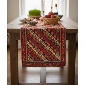 Paisley Persian Kilim-Inspired Velvet Table Runner — Traditional Tribal Pattern, Middle Eastern Decor, Nowruz Haft Seen Centerpiece