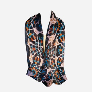 Geometric Shawl - Tile Pattern with Flowers l Wrap Scarf Hand kerchief  Cotton Hand made Middle Eastern Dark Blue