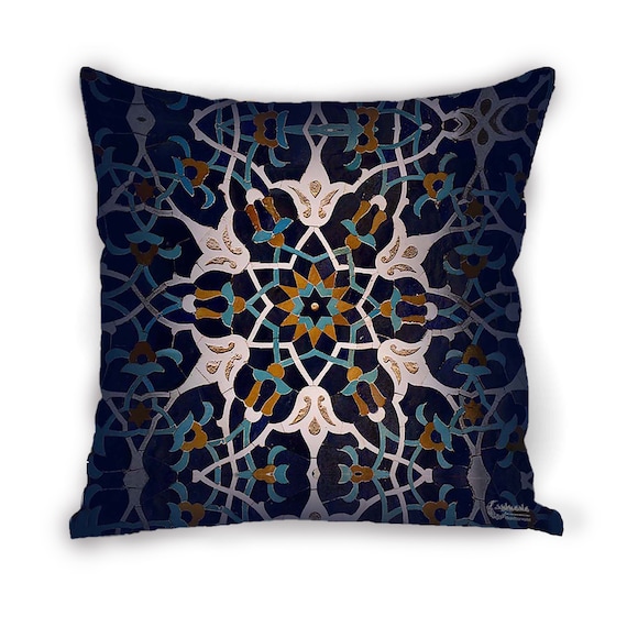Geometrical Eslimi Persian Dark Blue Tile Cushion Cover Etsy