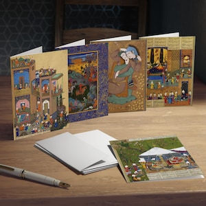 Conjunto de 5 cartões de felicitações em miniatura persas | Arte inspirada em Shahnameh | Cartões de alta qualidade com envelopes correspondentes feitos nos EUA