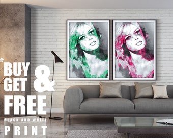 Brigitte Bardot, Iconic Actress, French Actress, Wall Art, Instant Download Printable Art, Digital Art, Watercolor Print, Wall Prints