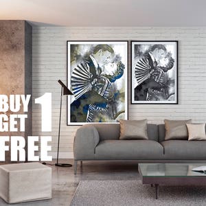 Gone with the Wind, Wall Art, Instant Download Printable Art, Digital Art, Watercolor Print, Blue, Yellow, Black & White, Old Classic Films