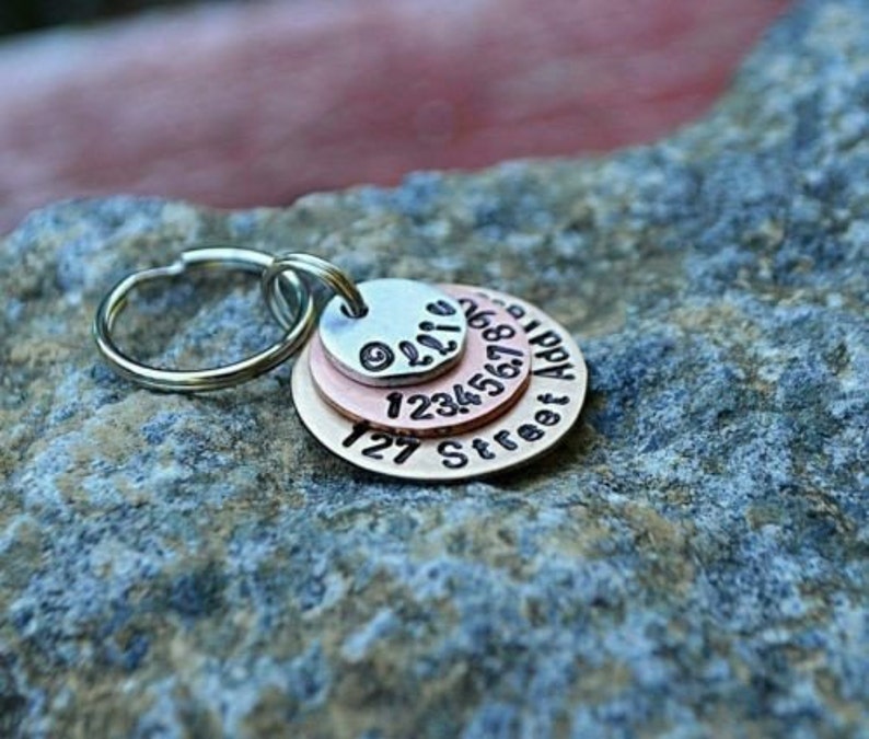 Street Address Pet Tag Mixed Metals Dog Tags Hand Etsy