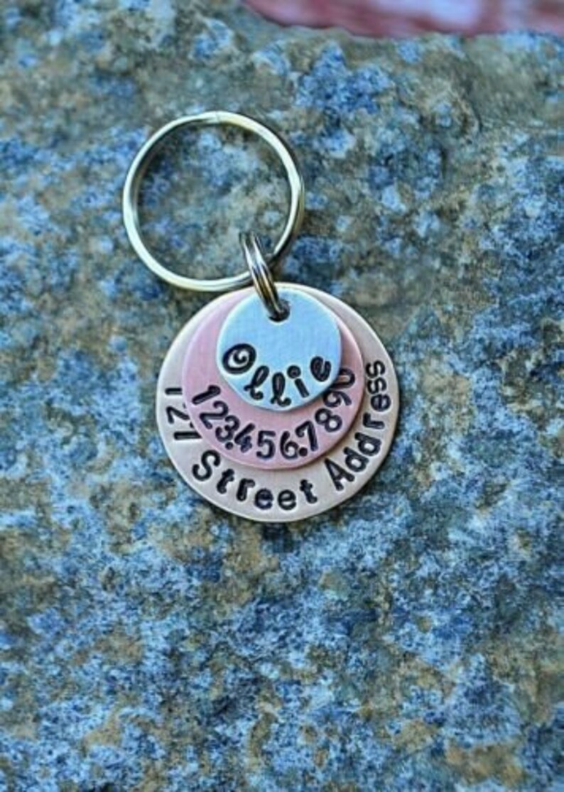 Street Address Pet Tag Mixed Metals Dog Tags Hand Etsy