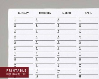 2018 Wall Planner Calendar Landscape PRINTABLE | Simple & Elegant