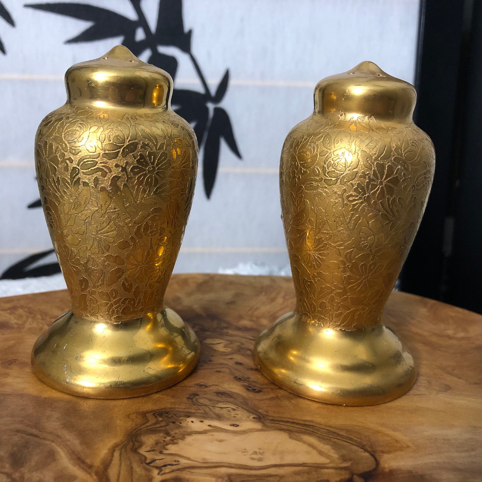 Gold Plated and Embossed Porcelain Salt and Pepper Shakers Etsy