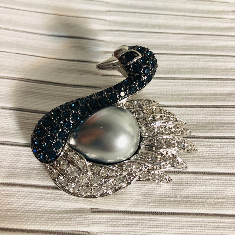 Vintage Nolan Miller Crystal Swan brooch