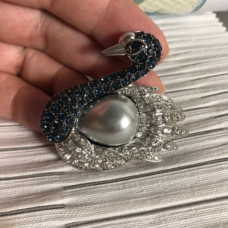 Vintage Nolan Miller Crystal Swan brooch