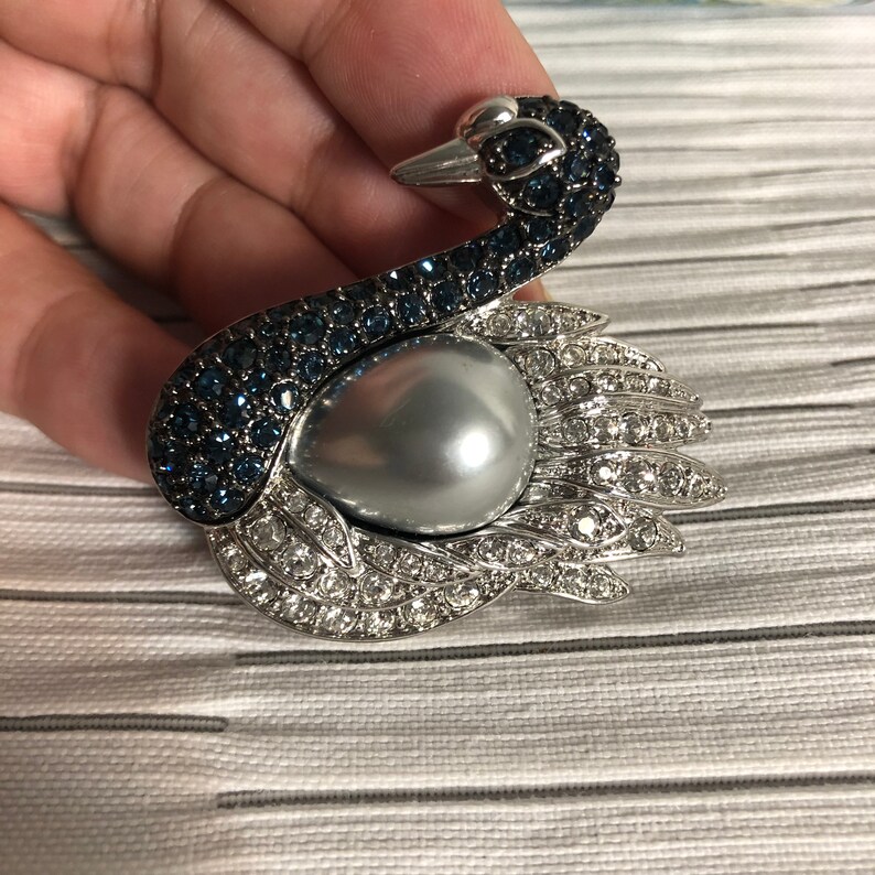 Vintage Nolan Miller Crystal Swan brooch