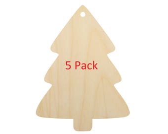 Unfinished Christmas tree ornament 5 pack, DIY Christmas ornament, wooden Christmas ornament, tree Christmas ornament blank