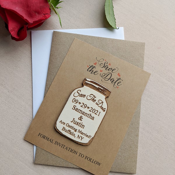 Mason jar save the date magnet with Kraft card and envelopes, personalized save the date refrigerator magnet, change the date magnet, floral