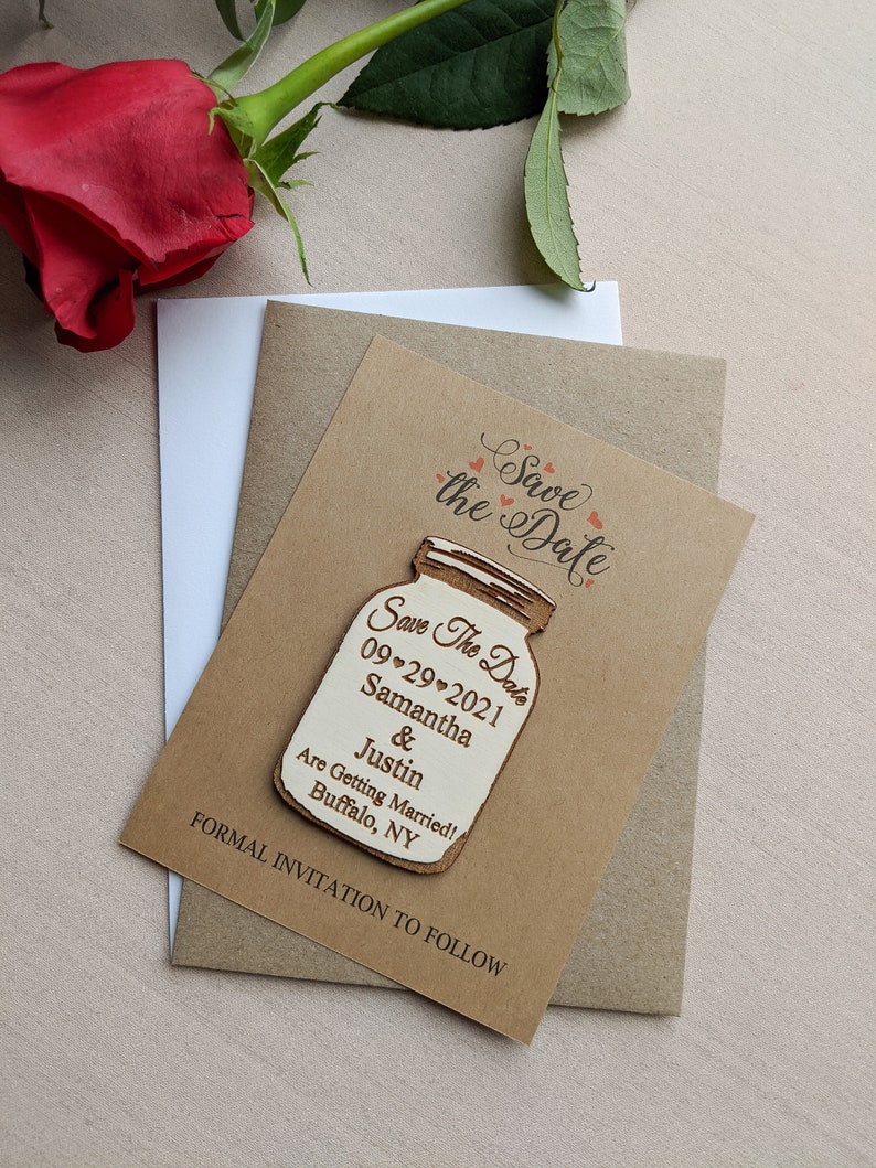 Mason jar save the date Magnet, personalized save the date refrigerator magnet with envelopes and cards, change the date magnet, floral card image 9