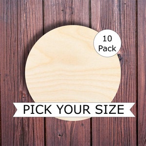 Bulk pricing 10 pack Wooden Circle cutout up to 18, multiple sizes, for DIY projects, coasters, painting surfaces and more