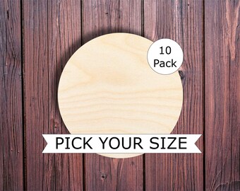 Bulk pricing 10 pack Wooden Circle cutout up to 18, multiple sizes, for DIY projects, coasters, painting surfaces and more