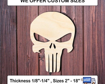 Halloween punisher skull wooden cutout shape custom size blank for diy projects