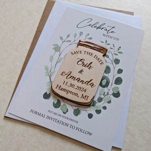 Save the date magnet mason jar with a card and envelope, personalized wooden save the date magnets for wedding