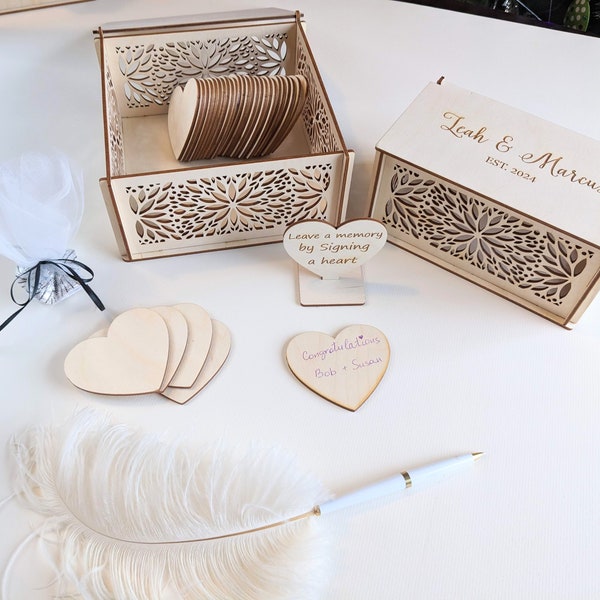 Guestbook alternative box of hearts for wedding, graduation, quinceanera, graduation, birthday, baptism, baby shower, bridal shower, funeral