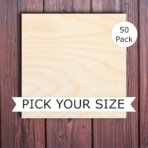 Bulk pricing 50 pack Wooden Square cutout up to 18, multiple sizes, for DIY projects, coasters, painting surfaces and more