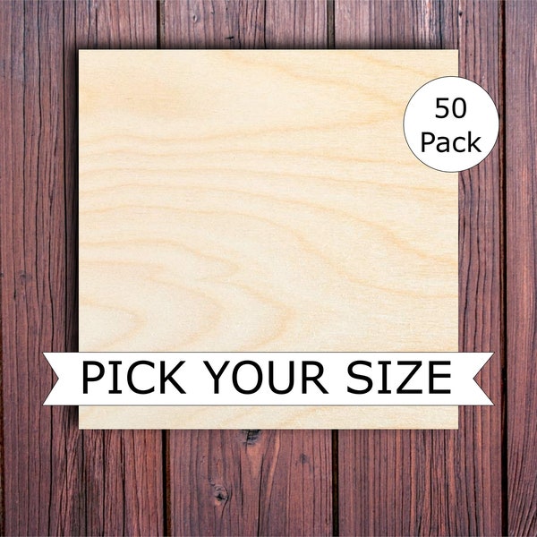 Bulk pricing 50 pack Wooden Square cutout up to 18, multiple sizes, for DIY projects, coasters, painting surfaces and more