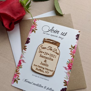 Mason jar save the date Magnet, personalized save the date refrigerator magnet with envelopes and cards, change the date magnet, floral card image 6