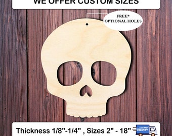 Halloween human skull wooden cutout shape custom size blank for diy projects