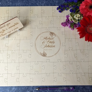 Guest book puzzle for weddings birthdays graduations bridal showers Wooden guest book alternative with standard jigsaw or heart tabs