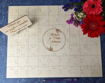 Guest book puzzle for weddings birthdays graduations bridal showers Wooden guest book alternative with standard jigsaw or heart tabs