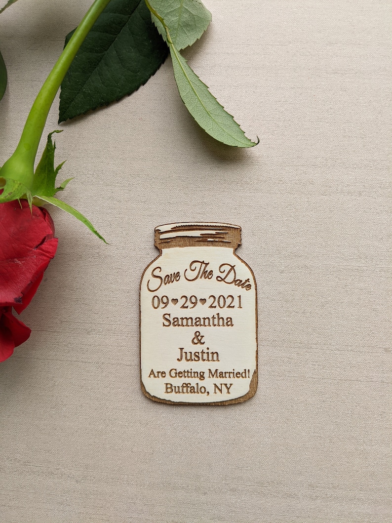 Mason jar save the date Magnet, personalized save the date refrigerator magnet with envelopes and cards, change the date magnet, floral card image 10