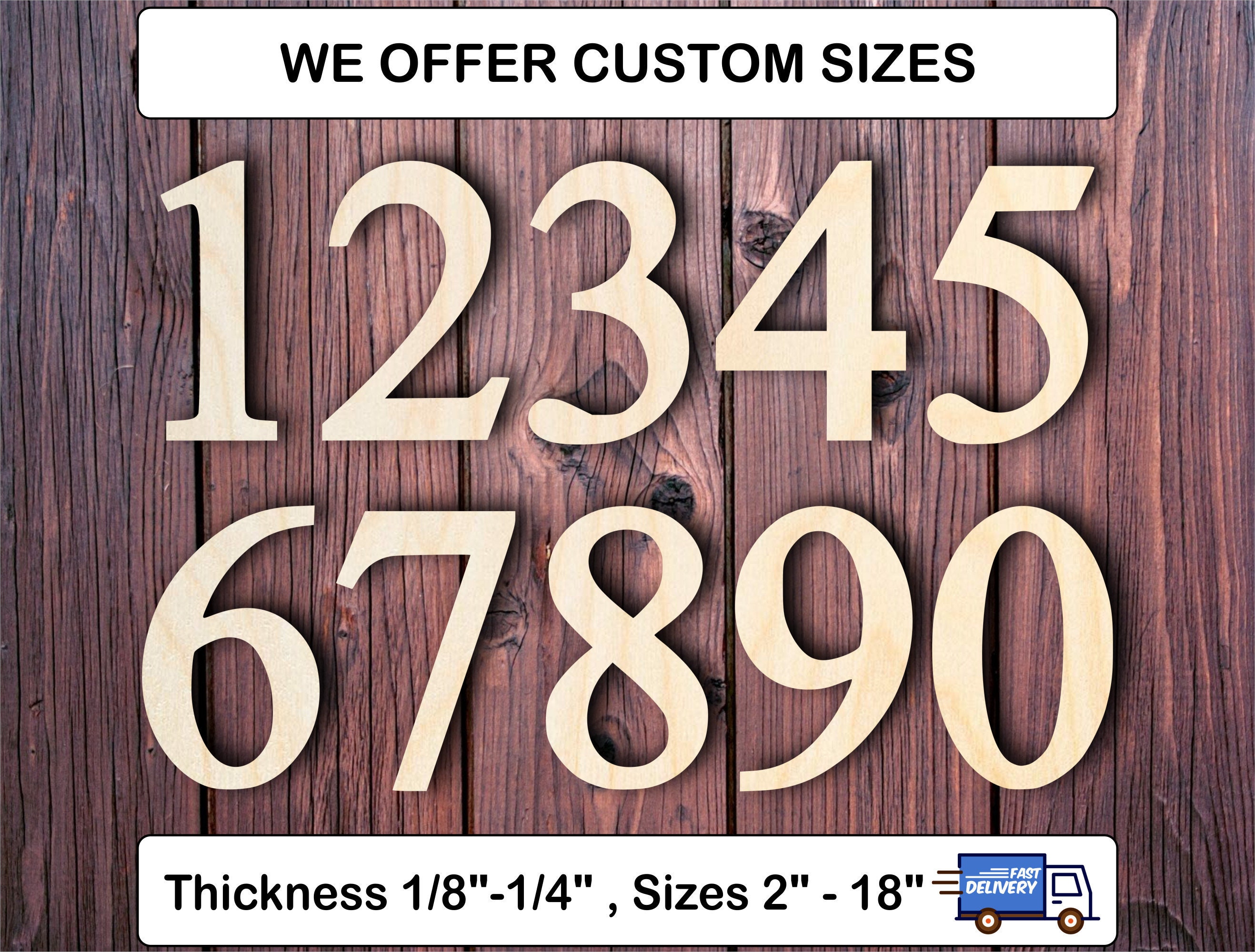 1 Set, 10 Inch X 1/8 Baltic Birch 0-9 Times New Roman Bold Wood Numbers  For Art & Craft Project, Made in USA 