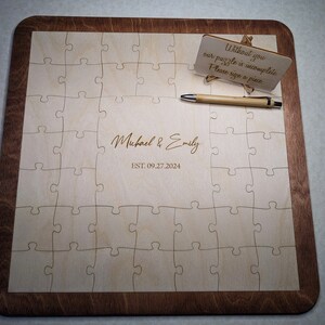 Guest book puzzle for weddings with a frame tray also birthday graduation bridal shower Wooden guest book alternative standard or heart tab